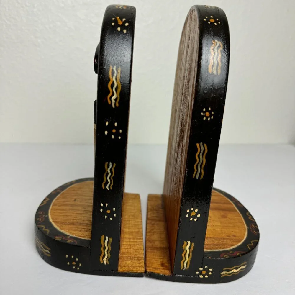 Vintage Hand Carved Wooden Australian Bookends Aboriginal Art